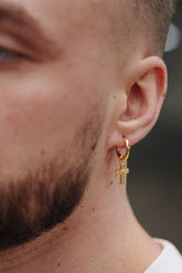 ICED CROSS BOLD HOOP EARRINGS - GOLD